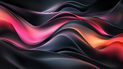 Fototapeta premium A mesmerizing 3D abstract scene with glowing wavy lines in shades of black, pink, and red, flowing smoothly.