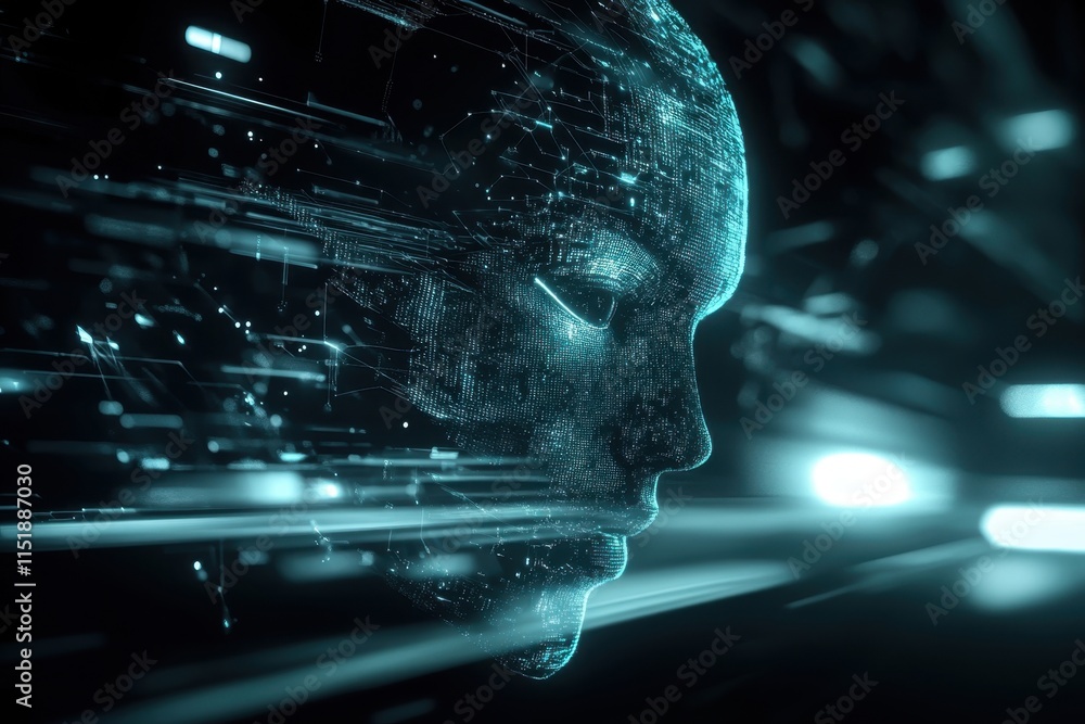 Poster exploring the concept of artificial intelligence through digital human representation