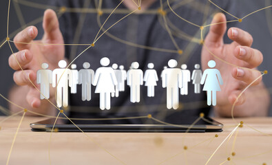 Abstract network of physical devices on the Internet using a network connection with statistics numbers 3d illustration