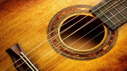 Obraz premium Acoustic Guitar Close Up Detail Showing Strings And Soundhole