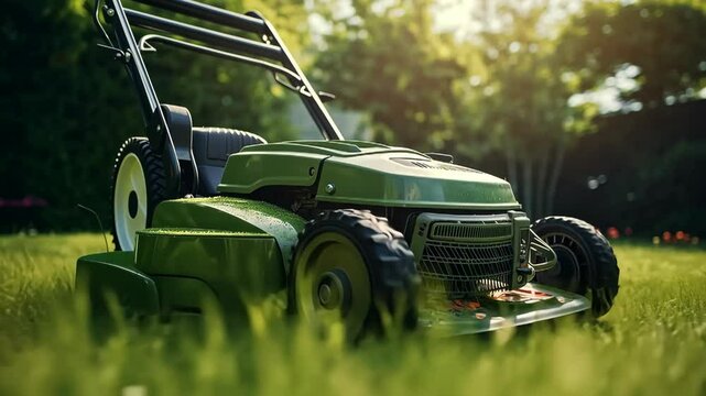 Lawn maintenance tips featuring an electric mower in a sunlit garden