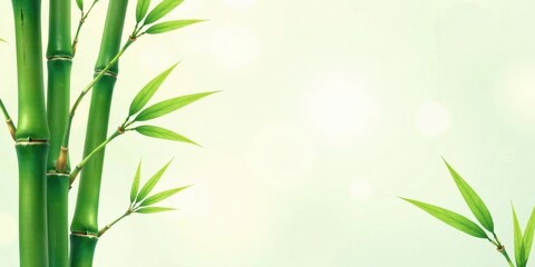 Fototapeta premium Serene Bamboo Stalks with Lush Green Foliage Against a Soft, Light Background