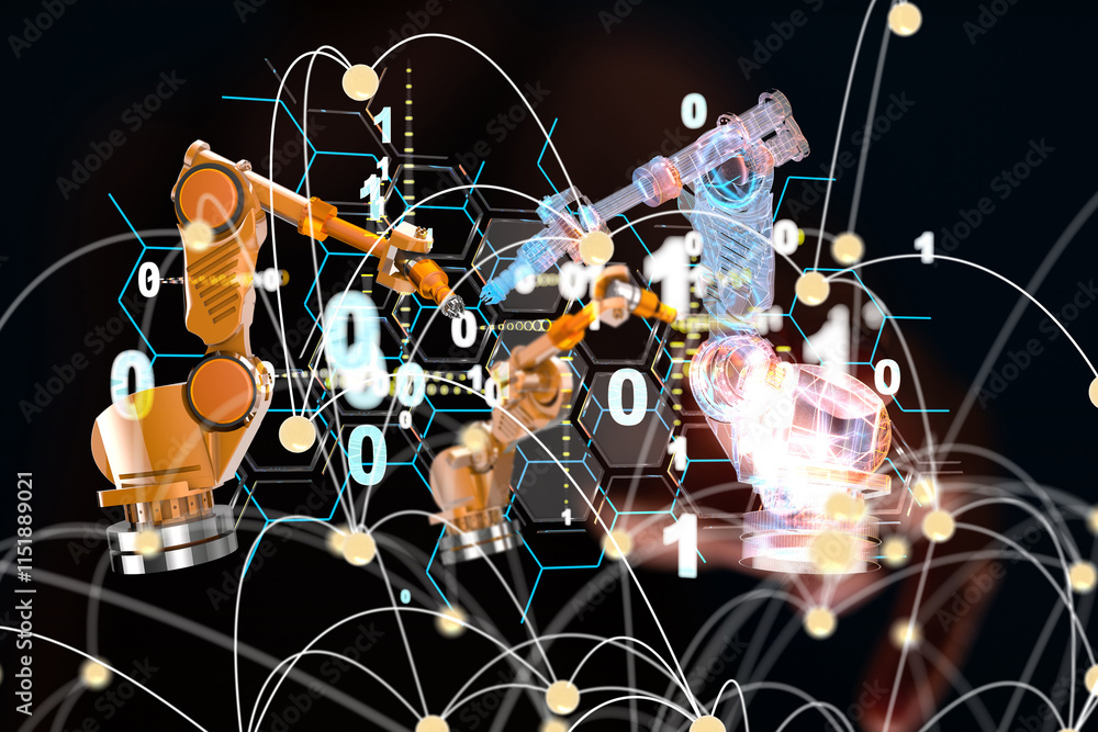 Poster neural network 3d illustration. big data and cybersecurity