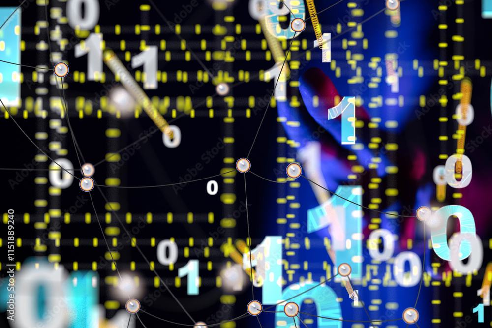 Aufkleber Global network. Blockchain. 3D illustration. Neural networks and artificial intelligence. Abstract