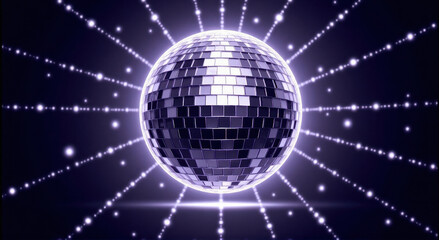 Obraz premium disco ball with bright Silver beams of light creating a dazzling light pattern
