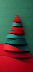 Paper folded red and green Christmas tree