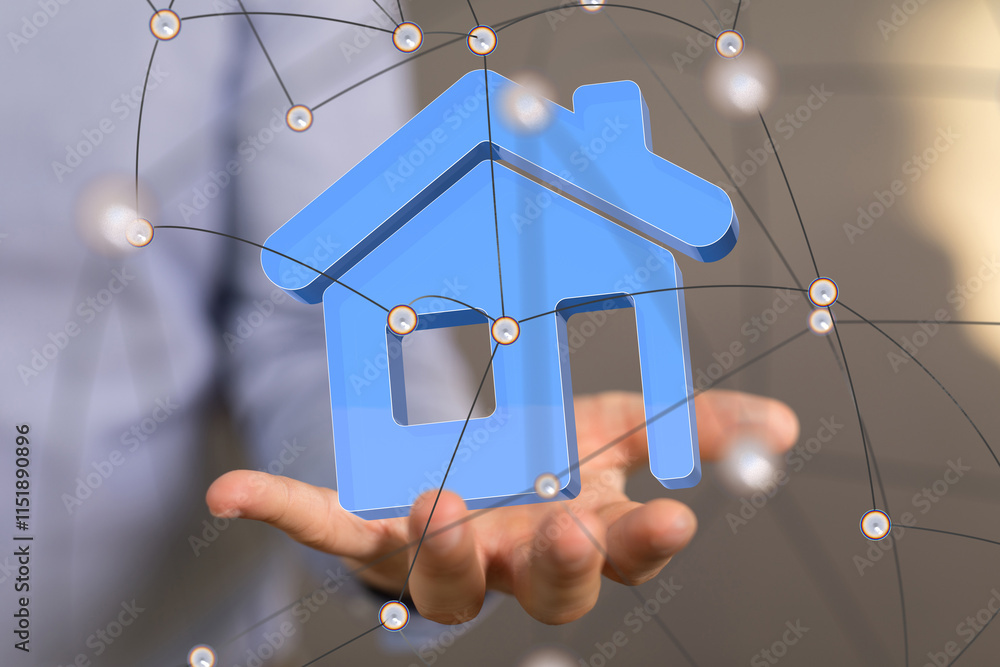 Poster home choice Big data and artificial intelligence concept. Machine learning and cyber mind domination