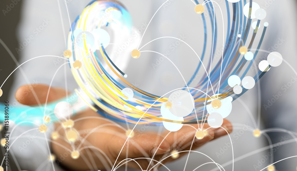 Poster Digital cyberspace with particles and Digital data network connections concept.