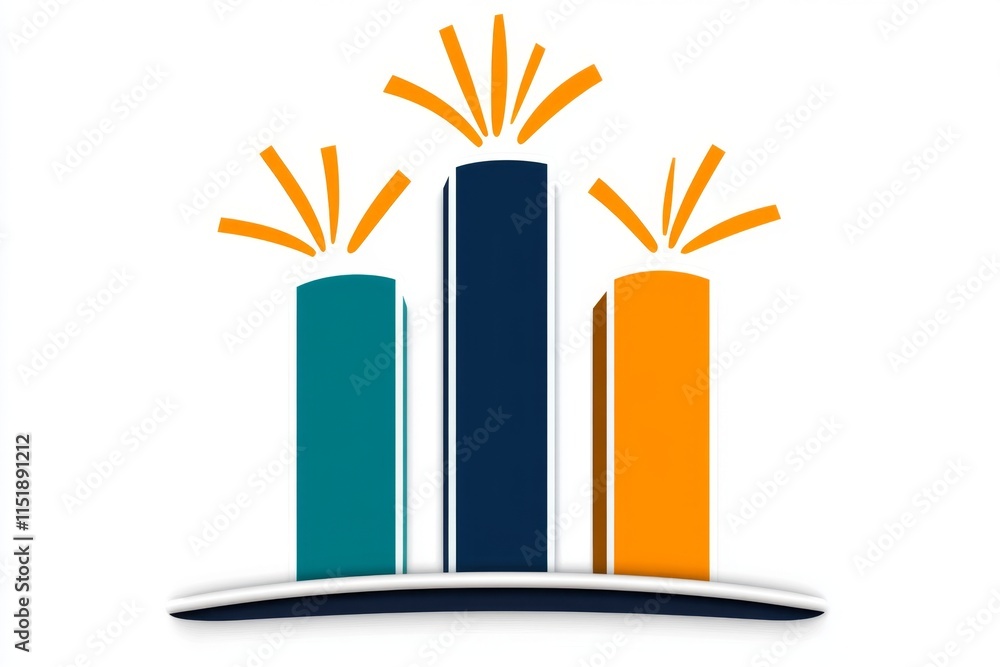Poster a clean, geometric bar graph icon with three colorful bars of varying heights, set on a blank backgr