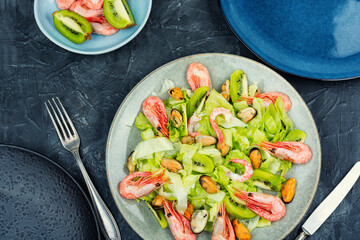 Seafood platter with shrimp, mussels.