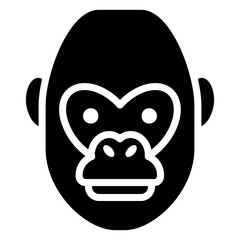 Gorilla Glyph Icon, Black And White Glyph Icon Symbol