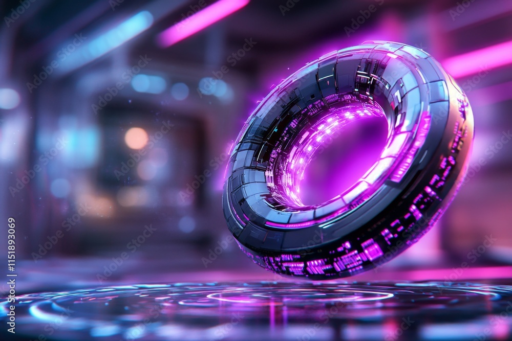 Poster A cyberpunk-inspired graph glowing in neon purple and blue, displayed on a high-tech interface with holographic grids
