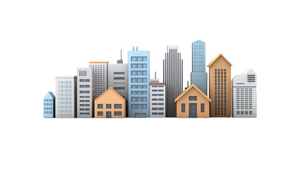 Obraz premium Vibrant cityscape skyline with rainbow gradient background, ideal for modern, creative projects