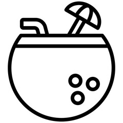 Coconut Drink Outline Icon, Black And White Outline Icon Symbol