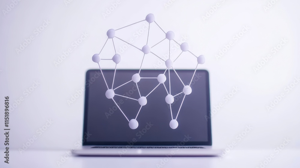 Aufkleber a laptop displays a 3d network structure above it, symbolizing technology, connectivity, and data an