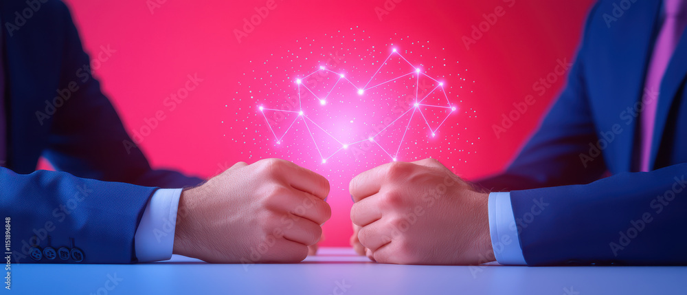 Poster Collaboration and connection are symbolized by two hands meeting, creating glowing heart shape