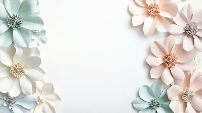 Modern invitation featuring oversized 3D paper flowers in pastel shades, leaving the center blank for custom text.