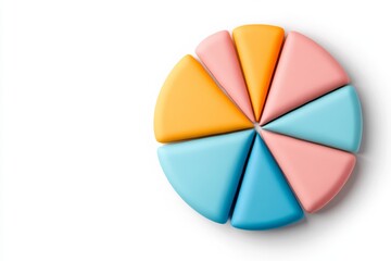 Obraz premium A flat 2D pie chart illustration with bright, vibrant colors and bold labels, set on a plain white surface for clarity
