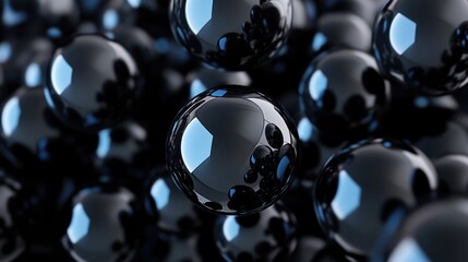 Abstract Dark Sphere Composition: A mesmerizing collection of glossy black spheres creating a visually captivating abstract image.