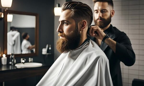 Man with beard at the barbershop.
