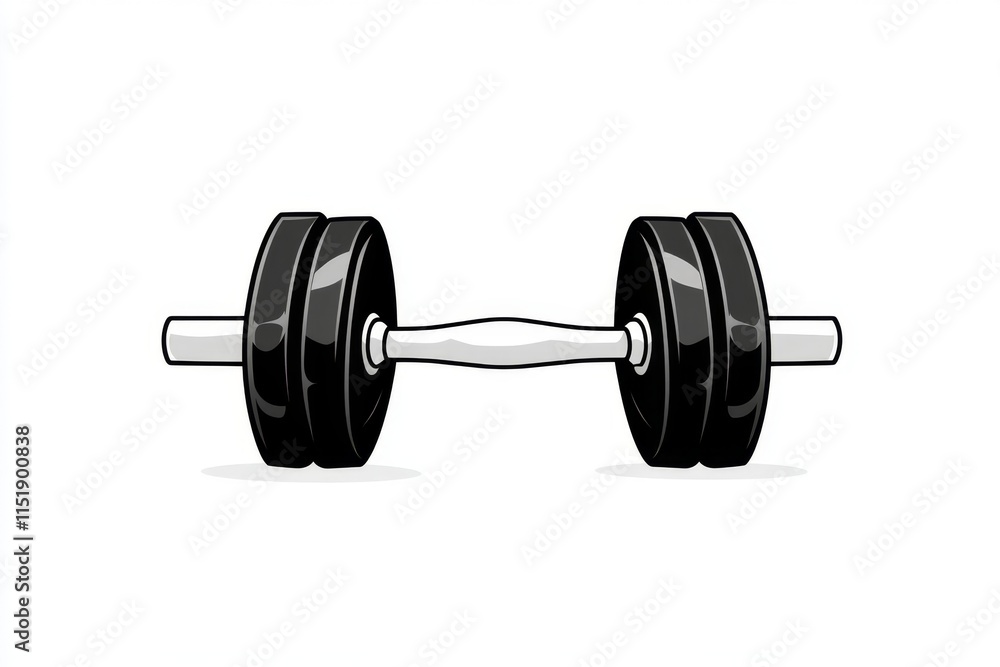 Poster a geometric icon of a dumbbell, rendered in monochrome with clean edges and minimal detail