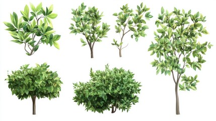 Obraz premium A collection of tropical bushes with glossy green leaves, isolated and perfect for creating fresh and vibrant compositions.