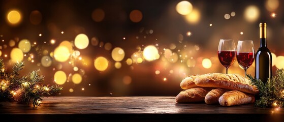 Obraz premium Festival Product Display Cozy Restaurant Food and Wine Showcase Warm Ambiance Elegant Setting