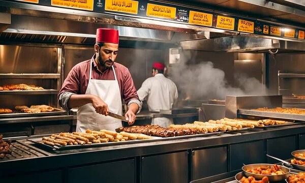 Arab man in a kebab restaurant.