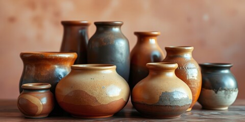 A collection of handcrafted pottery with various shades of brown and black, showcasing the artistry of traditional ceramic techniques
