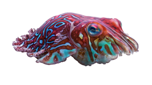 A vibrant and colorful octopus swimming gracefully. transparent background