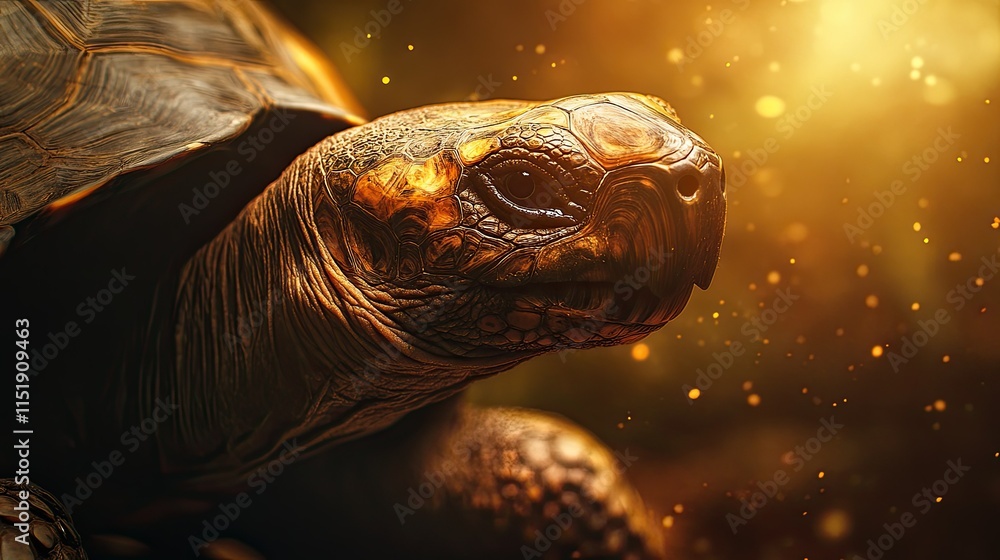 Poster close-up of a galapagos tortoise in its natural habitat, with a background designed for adding text 