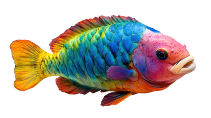 Vibrant tropical fish with colorful scales. transparent background