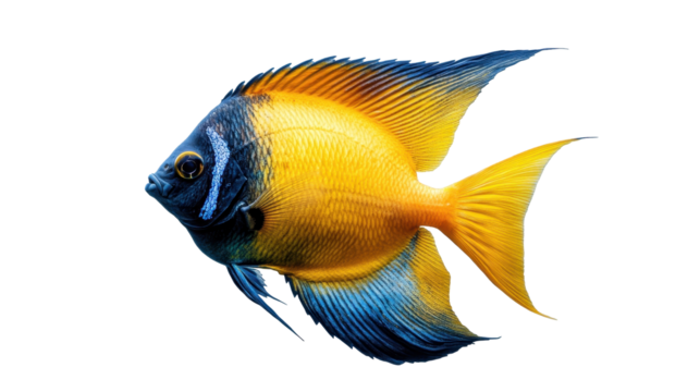 Vibrant tropical fish with colorful fins. transparent background