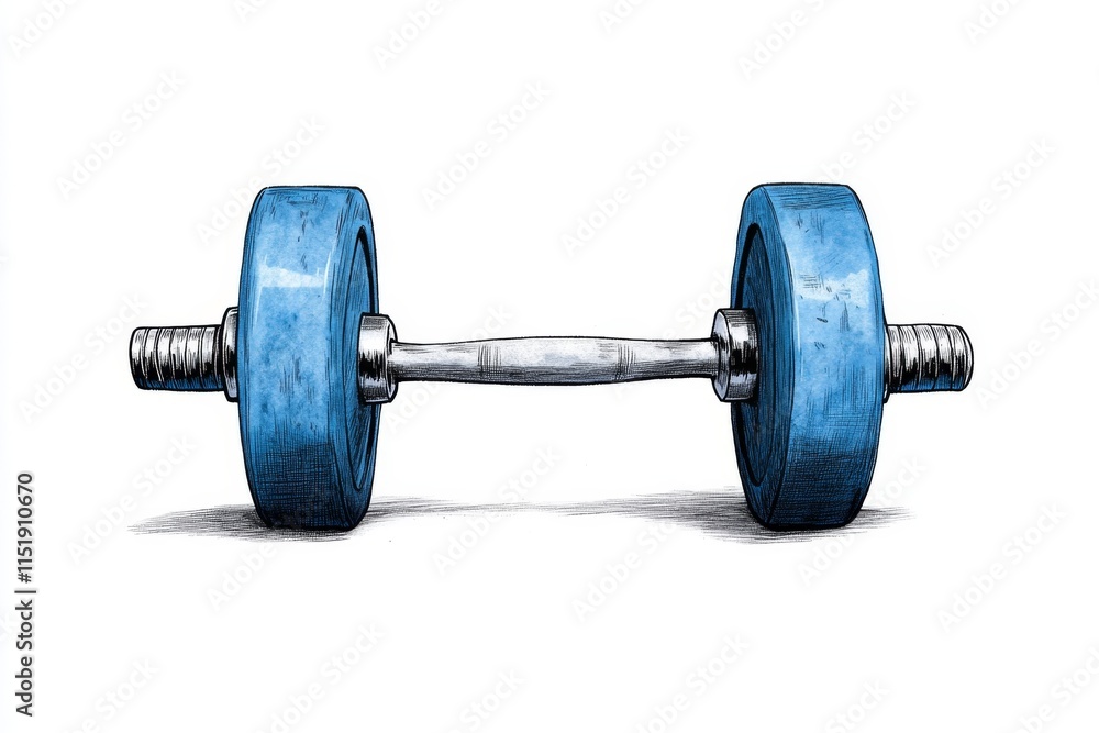 Poster a minimalist illustration of a single dumbbell on a clean, white background, drawn with simple geome