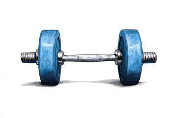 A minimalist illustration of a single dumbbell on a clean, white background, drawn with simple geometric shapes and subtle gradients