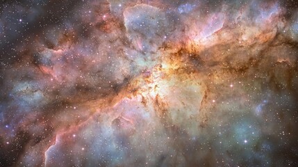 Fototapeta premium A stunning cosmic scene featuring vibrant nebulae and swirling colors that illustrate the beauty of the universe.
