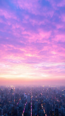 Obraz premium Breathtaking urban skyline at dusk with vibrant pink and purple clouds