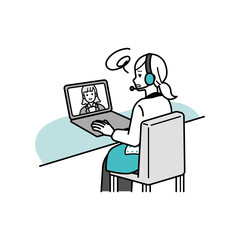 パソコンを操作する主婦のイラスト