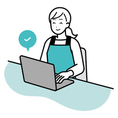 パソコン操作中に驚く主婦のイラスト