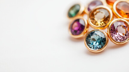 Colorful gems nes with elegant settings, perfect for jewelry design