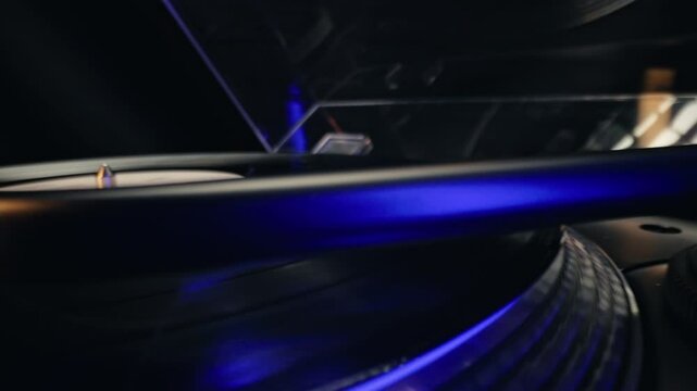 Spinning Record In Colorful Led Light On Vinyl Player. Close-Up View. Vivid 