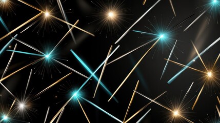 Fototapeta premium Abstract Gold and Teal Sparklers on Black Background