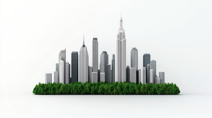 Fototapeta premium Urban skyline with skyscrapers and green trees in foreground