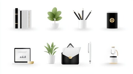 Modern Workspace Essentials Minimalist Office Supplies and Plants