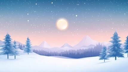 Serene Winter Night Landscape.