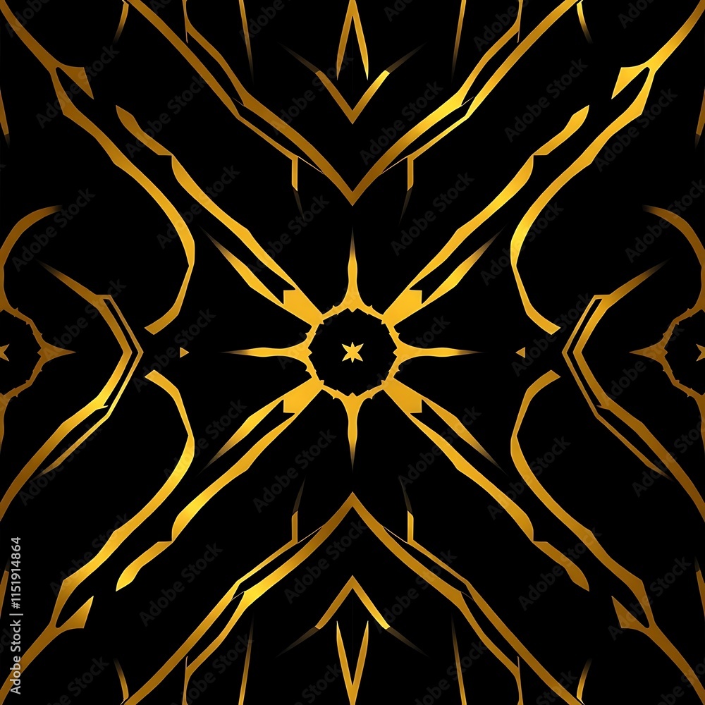 Poster golden geometric pattern: intricate and captivating, this seamless pattern features a mesmerizing ar
