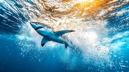 Naklejka premium Great White Shark Underwater Ocean Predator Wildlife