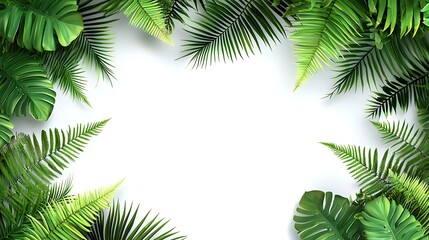 Lush Tropical Leaves Frame  White Background   Summer Design