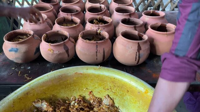 Champaran Mutton handi prepared in clay pot in a hotel in Patna, Bihar
