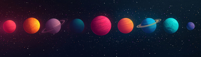 Colorful planets in cosmic scene, showcasing vibrant solar system